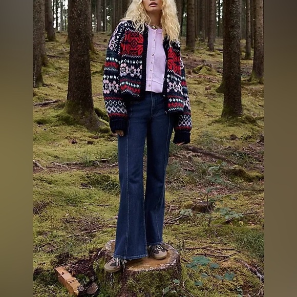 NWT Free People We The Free Firecracker Flare Jeans - holiday tartan- 26, 27, 28 - Picture 7 of 12